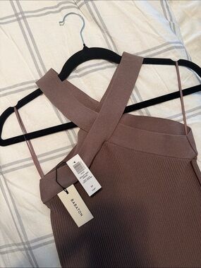 Aritzia Babaton Ribbed Knit Mini Dress in Mauve Brown